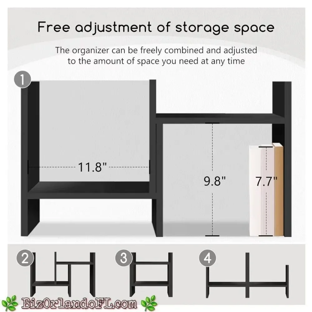 Jerry & Maggie Desktop Organizer Office Storage Rack Adjustable Wood Display Blk